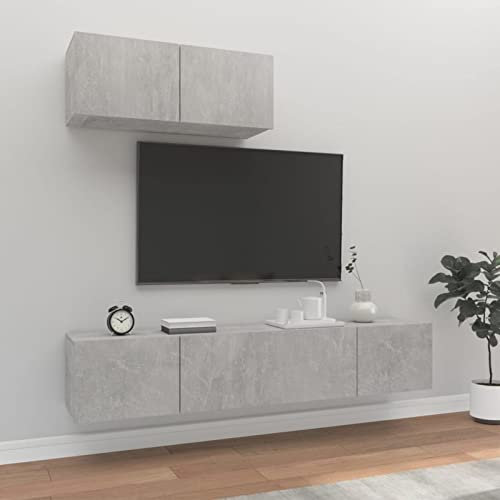 Homgoday Maison Meubles Ensemble de Meuble TV 3 pcs Gris Béton en Bois Multicouche, Meuble Salon TV, Meuble Basse pour TV Table de Salon Meuble TV Salon Mobile