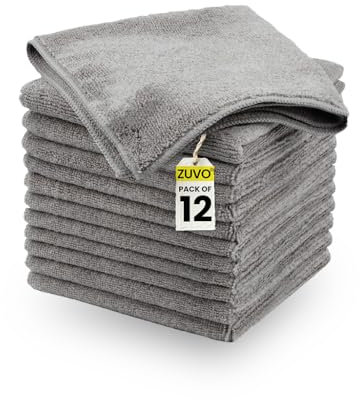 Zuvo Microfibre Cloth Pack of 12 (32x32 cm) - Ultra-soft, Highly Absorbent, Lint-free Cleaning Rags Reusable Large Cloths For Home, Office, Car Care, And Glass In Grey