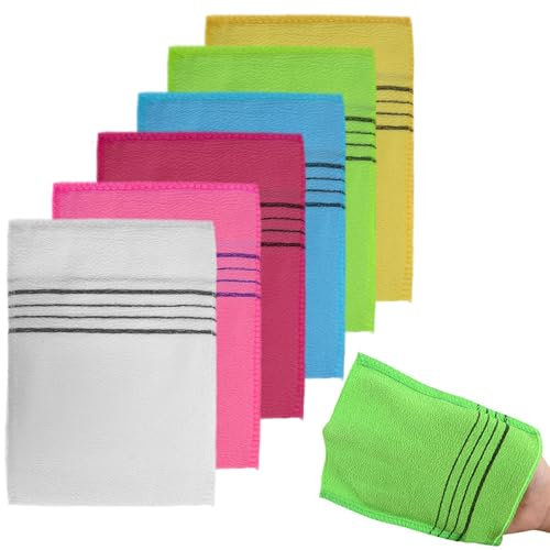 6 Stück Peeling Waschlappen Handschuhe, Wiederverwendbare Korean Peeling Mitt, Doppelseitig Schrubben Waschlappen Peelinghandschuhe für Saubere Tote Trockene Haut Zellen Entfernen Haut Schmutz
