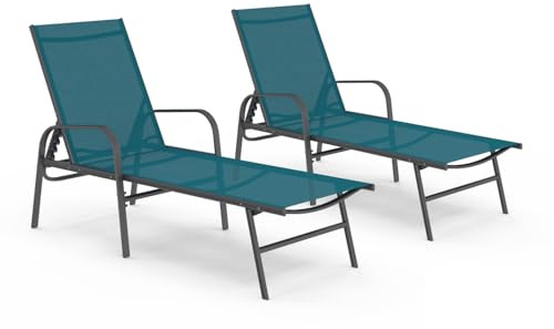 IDMarket - Lot de 2 transats Fidji Gris Anthracite et Toile Bleu Canard