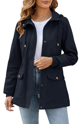 Vancavoo Giacca Primaverile Donna Giubbotto Cotone Parka Elegante Casual e Leggere Cappotto con Cappuccio Antivento Giacche Outdoor,blu navy,L