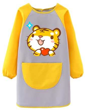 Delantal Niño, Bata Pintura Niños, Impermeable, Delantal Infantil con Mangas Largas y Bolsillo para Manualidades, Comer, Cocinar y Dibujar