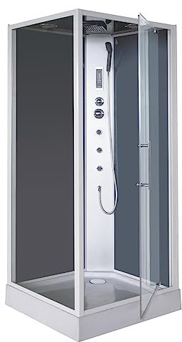 ONDÉE, Cabina Idromassaggio NIKY, Compatta, Reversibile, Montaggio con Silicone, Accesso Frontale, Porta Girevole Vetro 5mm, 90x90x215cm, Kit Incluso