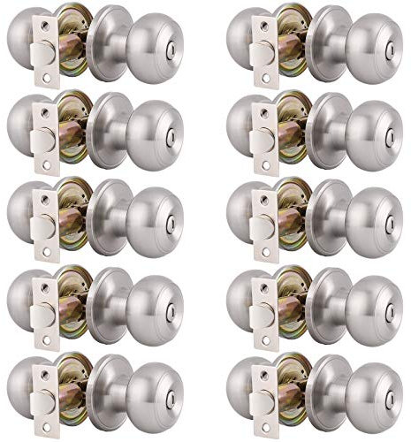 Gobrico - Pomos redondos de níquel satinado para puerta de entrada/pasaje, 1 – 10 unidades