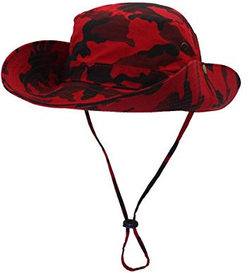 Damen Herren Outdoor Sonnenschutz Bucket Hut Fischerhut Baumwolle Two Way to Wear für Kopfumfang 55-62 cm Rot Camouflage