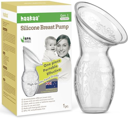 haakaa Silicone Breast Pump – Portable, Adjustable Suction, Noise-Free, Award-Winning Manual Breast Pump for Nursing Moms – Relieves Engorgement and Boosts Milk Supply, 4oz/100ml