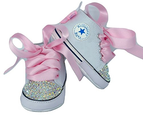 Brillabenny Chaussures pour Bébé Cristal Strass Prénatale Cérémonie Baptême 0-3 Moi (Semelle 9,5cm) Blanc