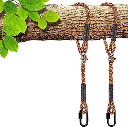 SELEWARE Lot de 2 Sangles de balançoire pour Arbre - Longueur réglable - Corde en Nylon pouvant Supporter jusqu'à 453,6 kg,Convient aux balançoires pour Enfants et aux balançoires d'extérieur