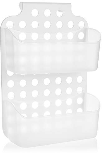 com-four® Cestino doccia con 2 scomparti - porta bagnoschiuma da appendere in doccia - porta gel doccia regolabile in altezza - mensola doccia (1 pezzo - 36x25 cm bianco)