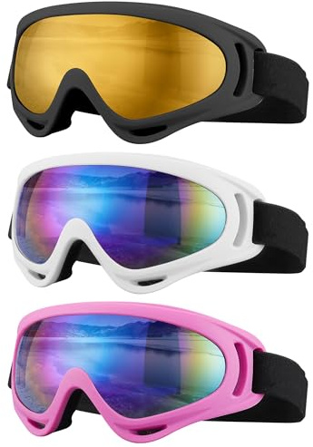 SixYard Ski Goggles, Motorcycle Goggles, 3 Pack Snowboard Snow Goggles for Men Women Adult Youth (Style 4)