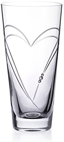 DIAMANTE Heart in Heart hand cut crystal vase with Swarovski crystals - 20cm