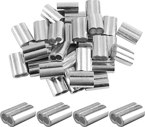 30 Piezas Virolas de Aluminio, 6mm Manguito de Bucle de Aluminio, Casquillos de Aluminio de Virolas Dobles, Mangas de Aluminio de Cuerda de Alambre para Cables de Acero, Plateado