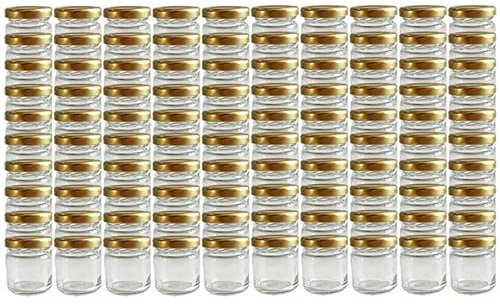 Vitrea 60 x Marmeladengläser kleine 37 ml Gläschen mit Schraub-Deckel Gold - Mini Einmachgläser - Honiggläser - Probiergläser für Gastgeschenke & Hochzeit Made in Germany (Gold)