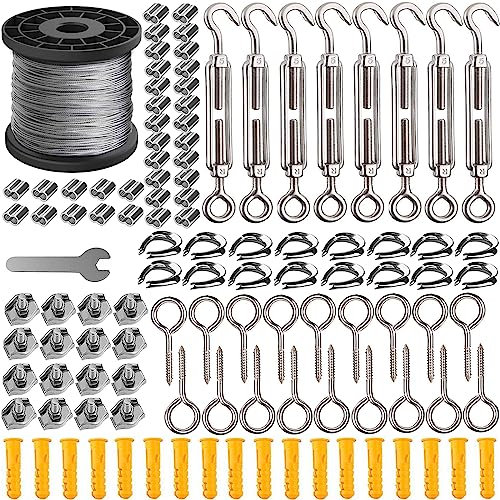 AMLOOPH 70m Garden Wire For Climbing Plants 2mm Catenary Wire Trellis Kit, Fence Turnbuckle Wires Tensioner Metal Stainless Steel Wires Cable Railing, Vine Eyes For Climbing Plants Training Kits