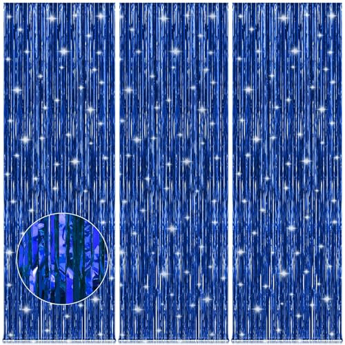 ACCEVO Blau Lametta Vorhang Glitzer Party Deko,3 Stück 1x2.5M Foto Hintergrund für Meerjungfrau Geburtstag Deko Hochzeit Deko Blau.Glitzervorhang Perfekte Party Deko für Geburtstagsdeko Luftschlangen
