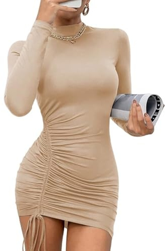 Rongseng Vestito Donna Elegante Maniche Lunghe Sexy Mini Abito Elasticizzato Aderente Abiti Casual Bodycon Dress Solid Vestiti de Discoteca Sera Cocktail Party Tubino Autunno Inverno