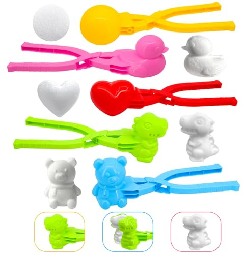5Pcs Snowball Maker Clips Snow, Duck Rice Mould, Sushi Molds Rice Mold, Outdoor Snow Ball Maker Toy, Reusable Suitable for Adults and Children (Snowball+Love+Duck+Dinosaur+Bear)