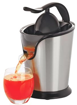 Elektrisk citruspress med halkfria fötter – med 2 kottar och halkfria pip, avtagbara komponenter, köttfilter, av rostfritt stål och plast, 160 W, ‎