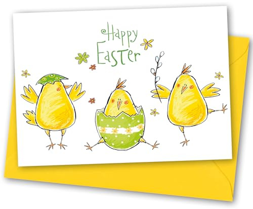 Easter Card. Three Chick Design. 210x148mm (A5) Card with Matching Yellow Envelope. Ecofriendly. Verse Inside.
