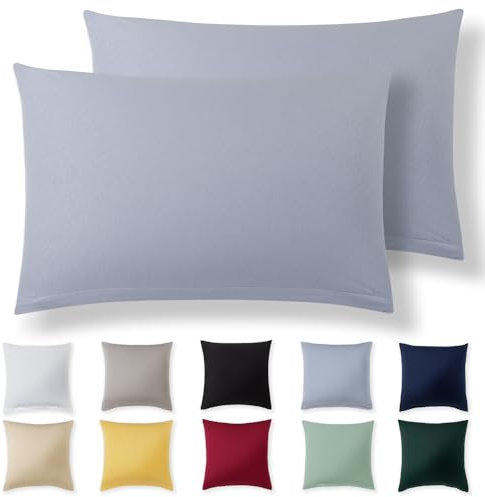 Alreya Kissenbezug 50 x 70 cm (2er Set) - Hellblau - 100% Jersey Baumwolle - Kissenhülle für Kissen 50x70 cm, Jersey Kopfkissenbezüge, Superweicher Kissenbezüge 50x70 mit Reißverschluss