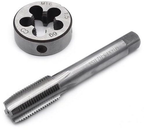 Aoyswuz 2 Piezas Machos M16 x 1,5 Terraja y Machos de Roscar HSS Métrica Máquina Rosca Macho, Machos y Troqueles Métricos para Roscado Reparación (M16)