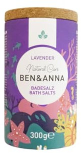 Ben & Anna - Premium Badesalz Lavendel für Muskelentspannungsbad mit Meersalz – Perfekter Badezusatz - Feuchtigkeitsspendend und Hautreinigend mit beruhigender Wirkung (300g (1er Pack), Lavendel)