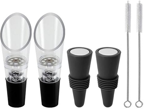 2 vertedores de vino, 2 tapones de vino, 2 cepillos de limpieza, dispensador de vino tinto, ayuda para verter vino, llenador de vino para el hogar, accesorio de vertido de vino, vertedor de vino