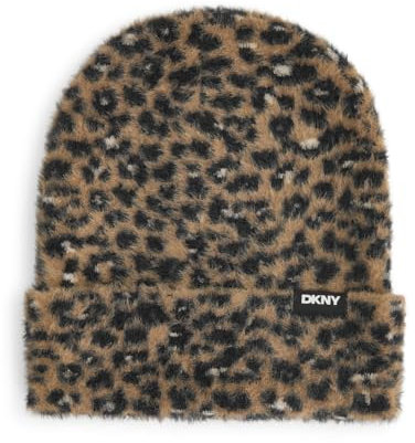 DKNY Damen Fuzzy Mini Leopard Beanie Mode-Schal, Truffle, Einheitsgröße
