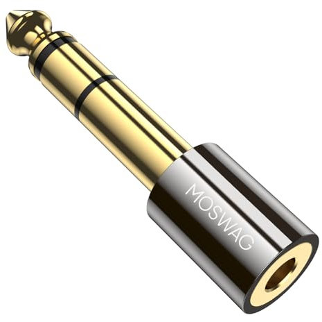 MOSWAG Adattatore audio 6.35mm a 3.5mm, cavo chitarra, telefono, computer desktop a mini jack adattatore (1 confezione)