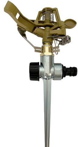 Kavolet Irrigatore da giardino, irrigatore a impulsi a base di picchetto, robusto irrigatore in lega di zinco per prato in cortile, girevole 0-360°, attacco universale da 1/2, testa irrigatore in