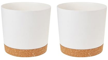 Set di 2 Vasi per Piante da 12 cm, Interno ed Esterno, con Fori di Drenaggio e Fondo Rimovibile, in Plastica, Moderni (Bianco)