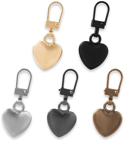 JJUNW 5 x Reißverschluss-Charms, Herz-Reißverschluss-Charms, Metall-Reißverschlüsse, Reparatur, Herz-Schlüsselanhänger-Reißverschlüsse, Ersatzreißverschluss, für Schmuckherstellung, Geldbörsen
