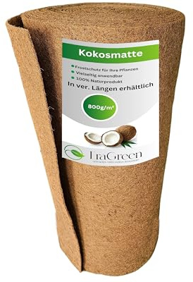 EraGreen® Kokosmatta av 100 % kokosfibrer – 1 m x 3 m med 800 g/m² – vinterskydd och köldskydd för växter – ensidig med naturlig latex – gnagarmatta