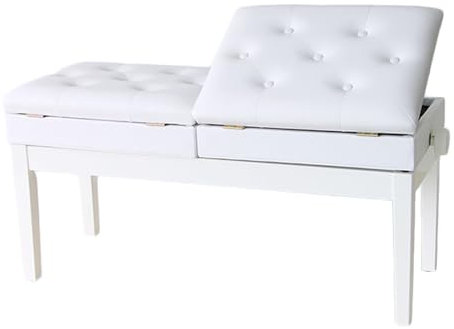Piano pallstol, med två musikförvaringsboklåda Musikklaviaturbänk, lyftande tangentbordsbänk, lämplig for vuxna och barn(White)
