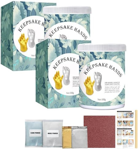 Gipsabdruck Baby Hand und Fuß 3D Baby Gipsabdruck Set mit Sandpapier Gips- & Abdrucksets für Babyerinnerungen für Hochzeitstag Verlobung Valentinstag Frischgebackene (2PCS)