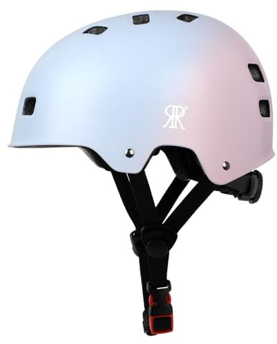 Youth Kids Bike Helmet, Skateboard Bicycle Helmet for Age 5-8-10-12-14 Teen Boys Girls Adjustable and Multi-Sport for Scooter Roller Skate (Blue Pink Gradient, Medium)