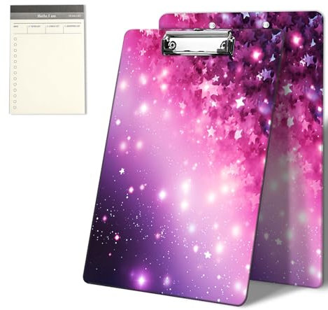 Planchette à pince avec motif étoiles roses et paillettes 22,9 x 31,8 cm Format A4 standard avec clip en métal discret et bloc-notes pour l'école, le bureau, la maison et les étudiants