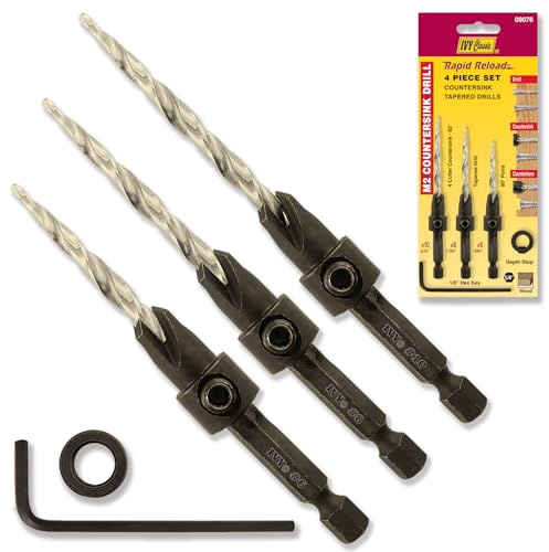 IVY Classic 09076 4 Piece Countersink Tapered Drill Bit Set for #6, #8 & #10 Screws, M2 HSS, 1/Card