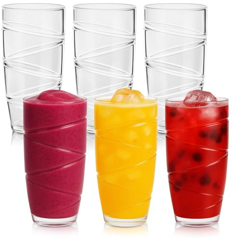 HEFTMAN Plastic Tumblers Set of 6-550ml Acrylic Tumbler Glasses with Swirl Design, Stackable Re-usable Plastic Glasses for Garden, Picnics, Camping, BBQs, Parties or Everyday Use (Clear)