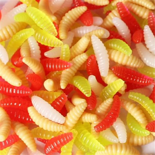 Haiki 50Pcs Fishing Lures Artificial Baits Jigging Wobblers Soft Maggots Baits Bread Maggots Fishing Lures Earthworms Baits