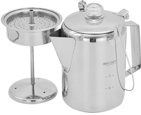Licsaliwe Rostfritt stål camping kaffe perkolator 725 ml, bärbar kaffebryggare med klart glasknopp, för lägereld spishäll utomhusbruk
