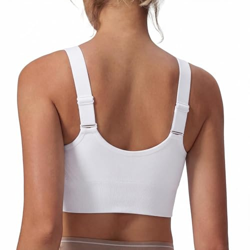 Leversic Top Palestra Donna Reggiseno Sportivo con Spalline Larghe Regolabili Schiena Reggiseni Sportivi Supporto Medio-Alto Running, Fitness, Yoga Bianco L