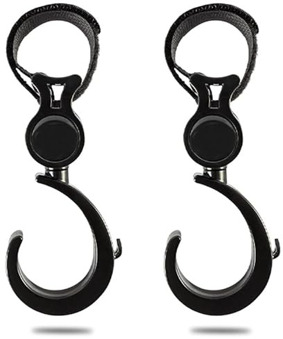 Ganchos organizadores para cochecito: clips giratorios de 360 grados | par de perchas multiusos resistentes, diseño de fácil fijación, práctico accesorio para equipo de bebé, solución versá