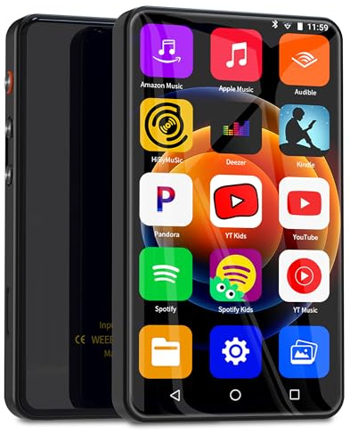 Ninsiden 144GB MP3 Player with Bluetooth and WiFi, 4 Full-Color Touch Screen MP4 Music Player with Spotify, YouTube, Pandora, Amazon Music, Libby, Android Mainstream Media MP3 Player for Kids, Black