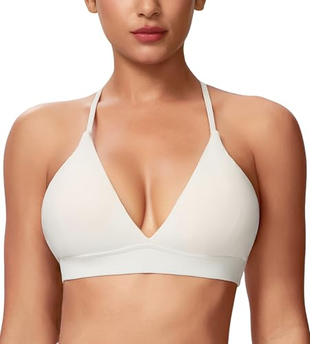 POIHIDE Womens Triangle Bralette Plunge Bra Adjustable Straps Wireless | Sports Bra for Women,Padded Bralette,Deep V Neck Sexy Bra, Everyday Bra Basic,Criss Cross Backb Bra,Low Impact Yoga Bras