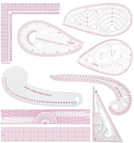 Set di 9 Righelli per Cucito Trasparenti, Righello Sartoria Curvilineo, Righello Metriche per Modellistica, Sartoria e Cartamodelli, Accessori Cucito, Patchwork e DIY per Taglia e Cuci e Abbigliamento