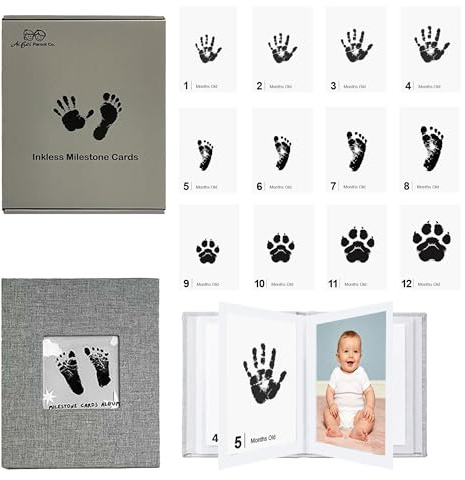 14-delars set med fotoalbum, Newborn baby handtryck eller fotavtryck rengörings-touch bläckdyna kit, Newborn Keepsake, set för nyfödda, Babyhandavtryck och Fotavtryck (grå)