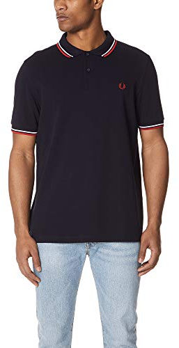 Fred Perry Men's M3600-B43 Polo, Navy/White/Red, S
