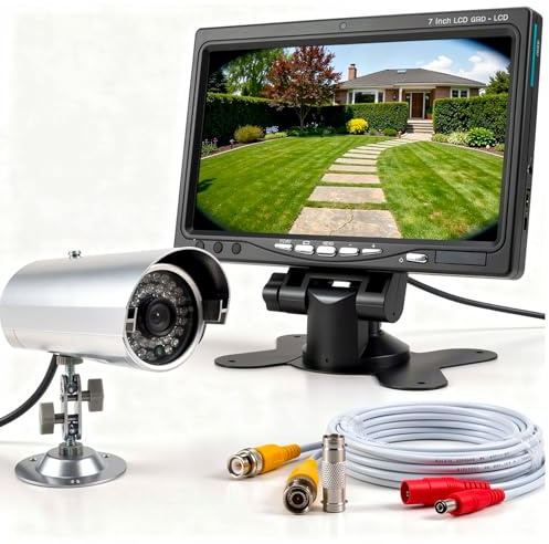 081 store - KIT VIDEOSORVEGLIANZA COMPLETO - TELECAMERA + MONITOR 7 POLLICI 2 CANALI + CAVO 30 METRI
