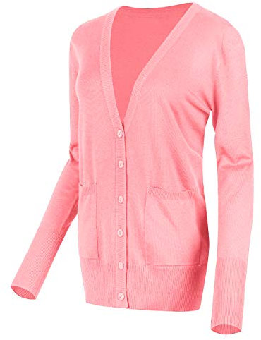 Urban GoCo Damen Strickjacke Cardigan mit V-Ausschnitt (L, Rosa)